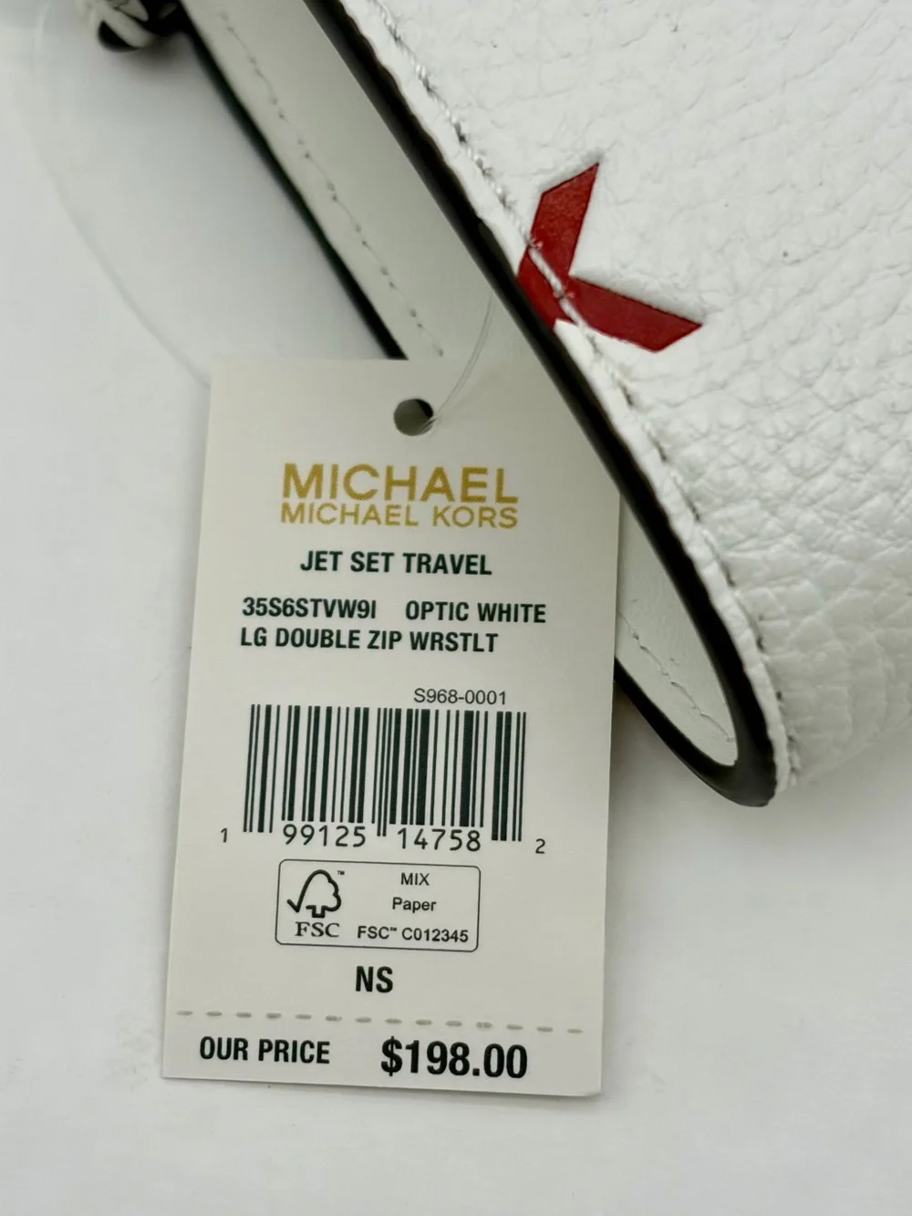 MICHAEL KORS Jet Set Travel Logo Double Zip Wallet  Wristlet Optic White